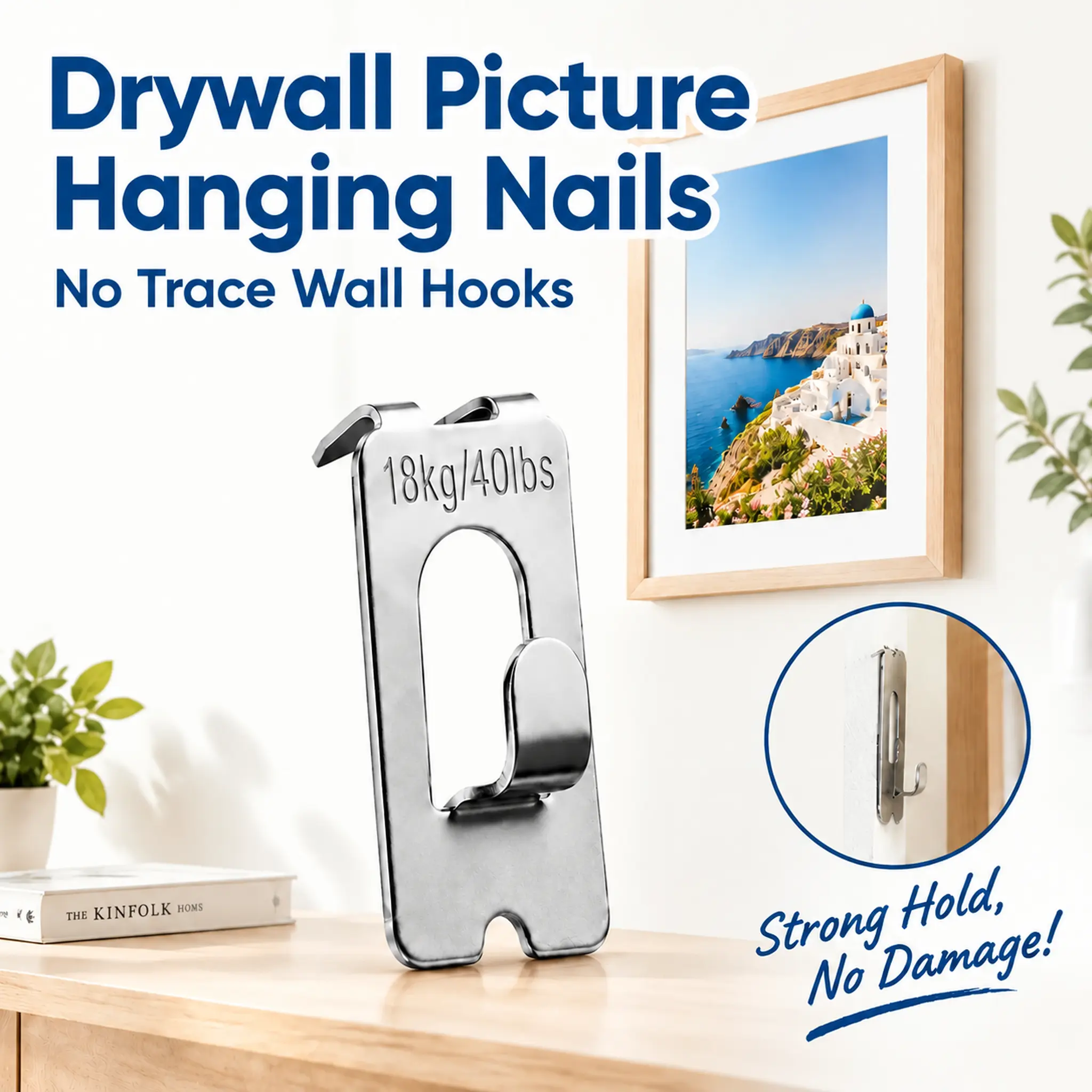 8/15/20 Pack Drywall Picture Hanging Nails, Heavy Duty No Trace Wall Picture Frame Hooks, Non-Mark Photo Hangers for Wall Art Decor