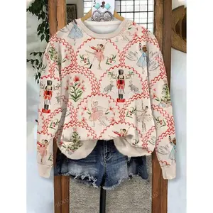 2025 Christmas Nutcracker Random Printed Women's Super Large Spring and Autumn Fashion Casual Christmas Long Sleeve Sweatshirt. Can be used in conjunction with raincoats