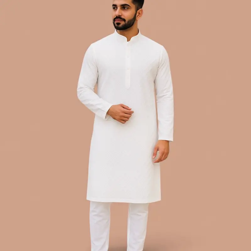 Mens Chikankari Rayon  with Sequence Kurta Set - Soft Fabric, Yellow, Very Soft, Suitable for Men's Wear - Menswear, Costume Asian