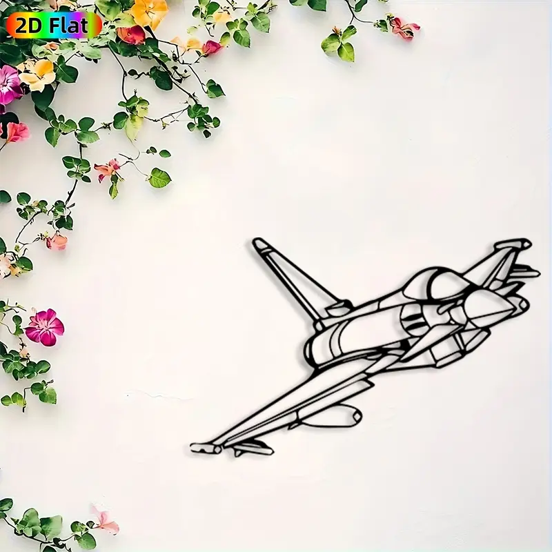 View of 1pc Avant-Garde Jet Fighter Metal Wall Art, Statue Mural, Iron Craft ...