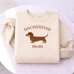 Embroidered Dachshund Mom Sweatshirt, Weiner Dog Embroidered Gift for Her, Dog Lover Crewneck, Mother’s Day Pet Mom Sweater