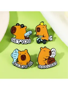 1pc Cartoon Wooden Fish Capybara Brooch Capybara Badge Animal Pin Backpack Decoration Clothing Clip Corsage