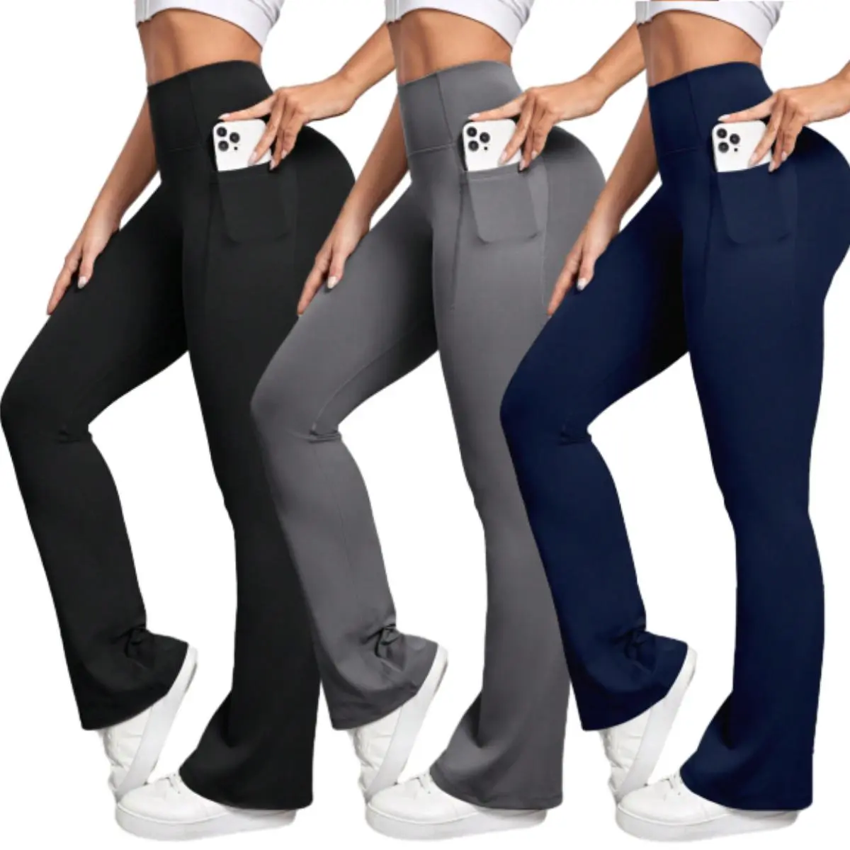 Flare Yoga Pants for Women, High Waist Stretch Nylon Bootcut Compression Leggings with Pockets & Tummy Control, Compression Leggings Women, Fitness Pants, High Waist Activewear
