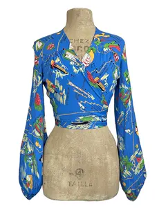 Pacific Blue California Map Print Babaloo Wrap Blouse