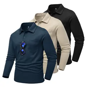 3 PAC Men's Polo Shirts with Pocket Golf Long Sleeve Quick Dry Lightweight Collared Stylish Moisture Wicking Business Tennis