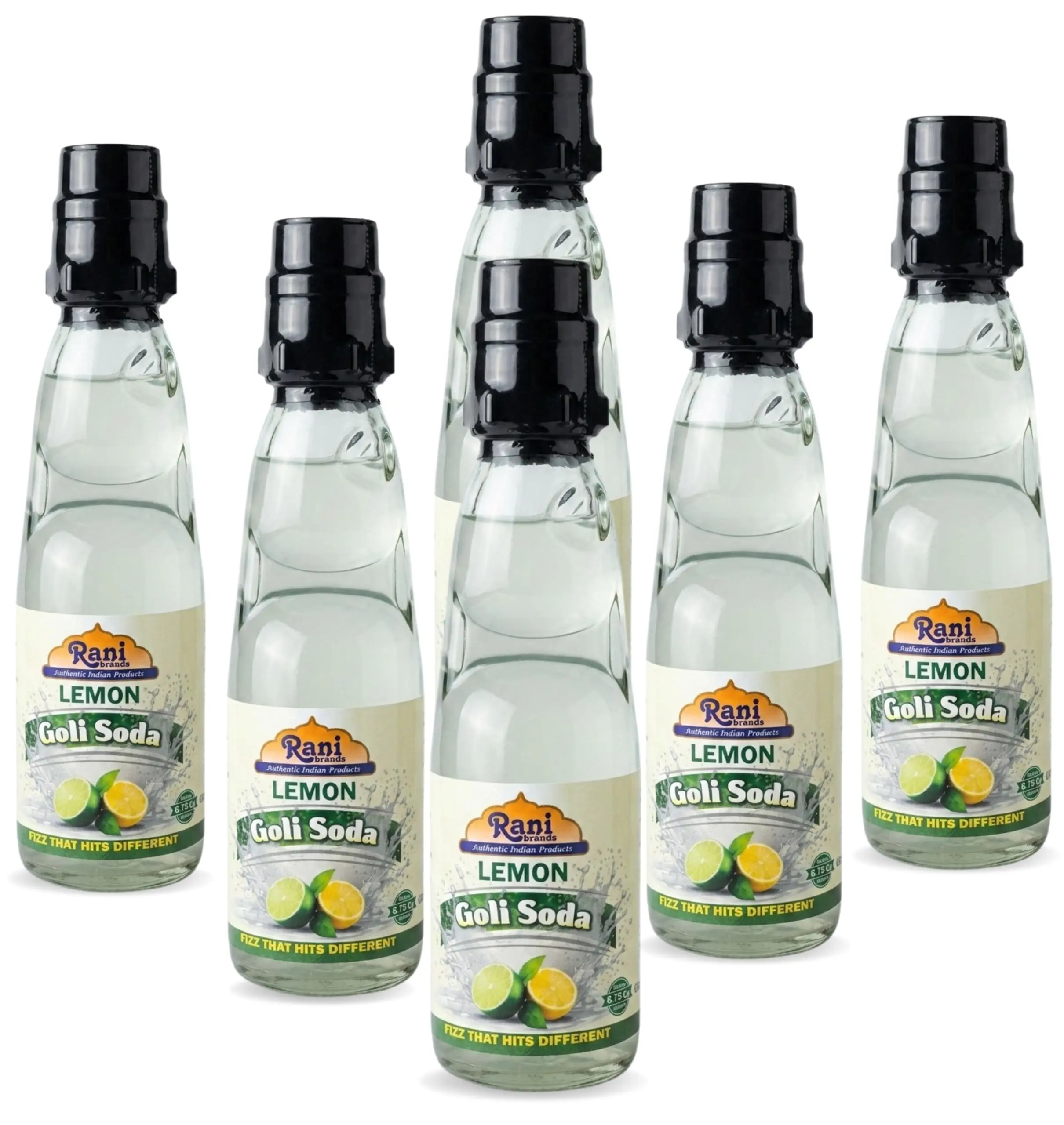 Rani Lemon Goli Soda 6.7 fl oz (200 ml) Glass Bottle with Marble Seal, Pack of 6 ~ Vegan | Gluten Free | Non-GMO | Indian Origin