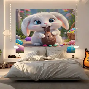 Easter Bunny Tapestry, A Cute Bunny Background Wall Hanging, Creates A Warm and Comforting Atmosphere, Perfect for Bedroom and Children'S Room Wall Decoration, Bringing A Fairytale Feel.