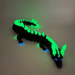 Articulated Crystal Dragon Wyrm Glow-in-the-Dark Spikes Obsidian Amethyst Body Collectible Figurine
