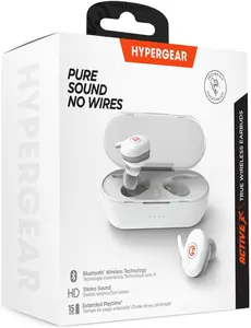 Microphone Noise Cancelling Hypergear. Active True Wireless Bluetooth Earbuds + Portable Pocket-Sized Charging Case [Quick Pairing], Built-in Touch Control, HD Stereo Sound, IPX5 Waterproof -White (PE)
