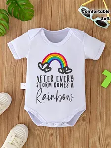 Baby Boys Girls "After Every Storm Comes A Rainbow" Rainbow Heart Graphic Bodysuit, Short Sleeve Newborn Onesie