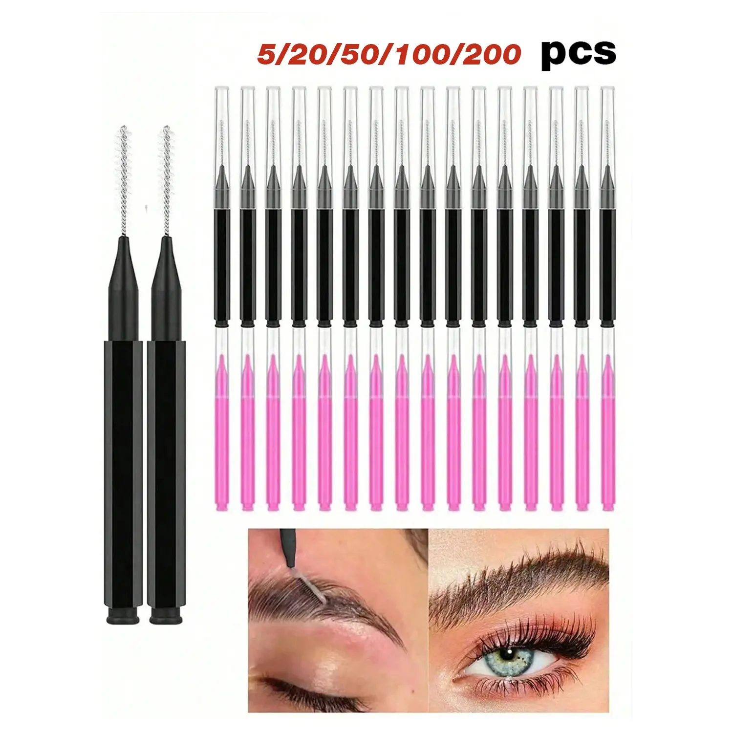 200/100pcs Micro Eyebrow Brush With Cap Brow Lamination Brush Spoolies Cosmetic Brushes For Eyebrow Eyelash Brow Brush Lash Filler Eyebrow Lash Lift And Tint Makeup Tools For Brows And Lashes Comb Extensions