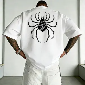 Men’s oversized graphic T-shirt featuring a spider chain design, bold black back print, soft cotton blend—perfect for streetwear enthusiasts, edgy fashion fans, and casual everyday urban outfits.