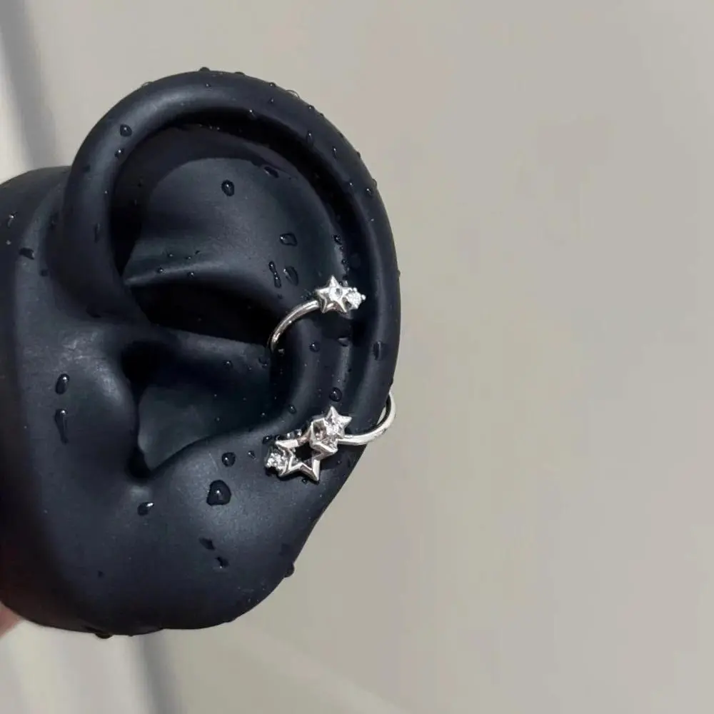Y2K Personality Stainless Steel Zircon Star Spiral Stud Earrings for Women Hip Hop  Piercing Clip Earring Jewelry Not Allergic