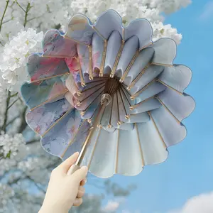 32-Rib Vintage Chinese Portable Folding Umbrella, Sun-Rain Dual-Use Collectible Cultural Decor Ornament