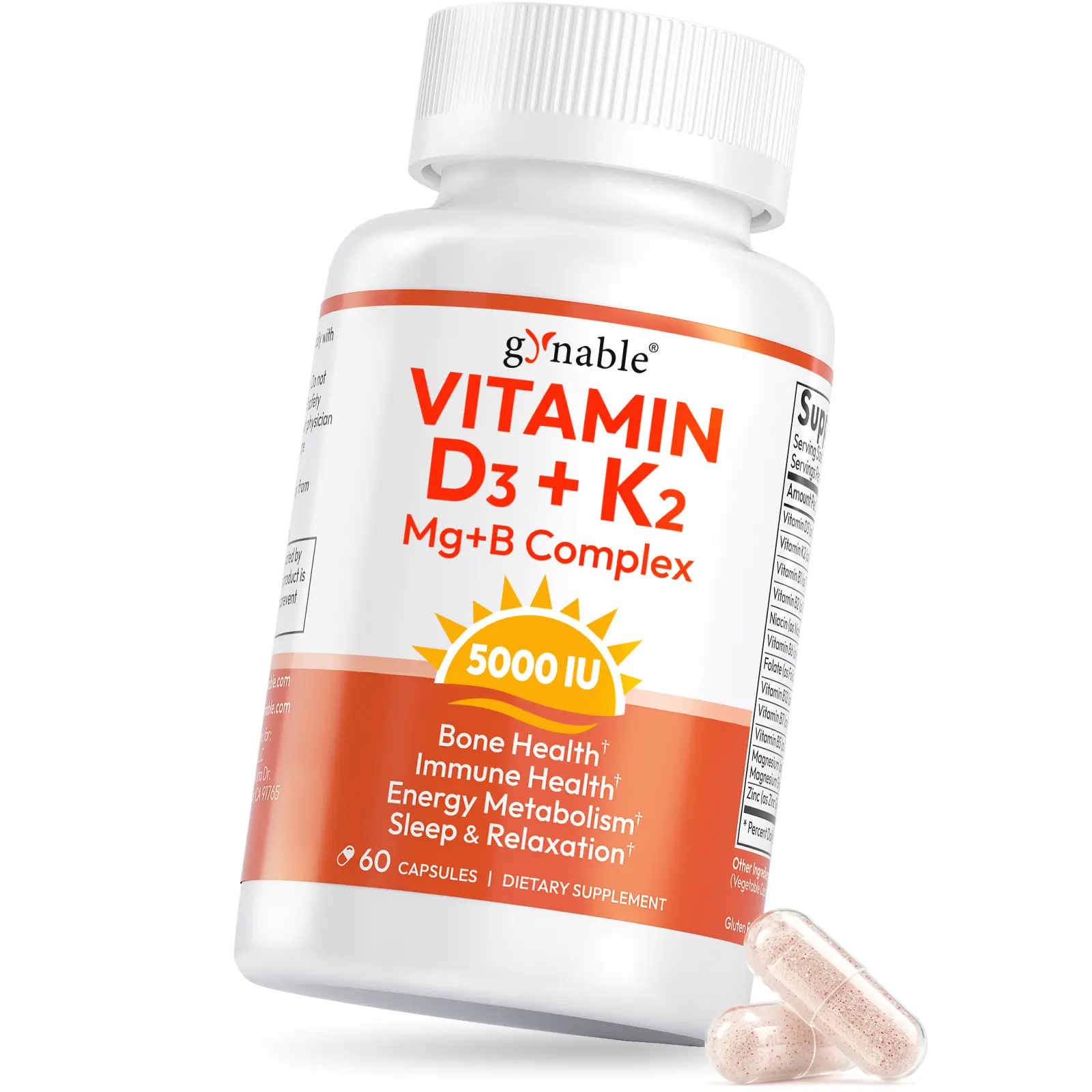 Gynable Vitamin D3 K2 Magnesium Supplement for Metabolism, Bone Health, Calcium Absorption, Immune Support, Energy, Muscle & Mood Support, Heart & Blood Vessel Health, 5-in-1 D3K2 Dietary Softgels, Gluten-Free, Healthcare, Fitness, Edible #SummerVibes out