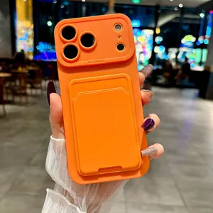 Solid Color Minimalist Card Holder Phone Case For iPhone 17 16 15 14 13 Pro Max Card Slot Phone Case Card Holder Style Phone Case Back Cover Protective Case Protection Accessories