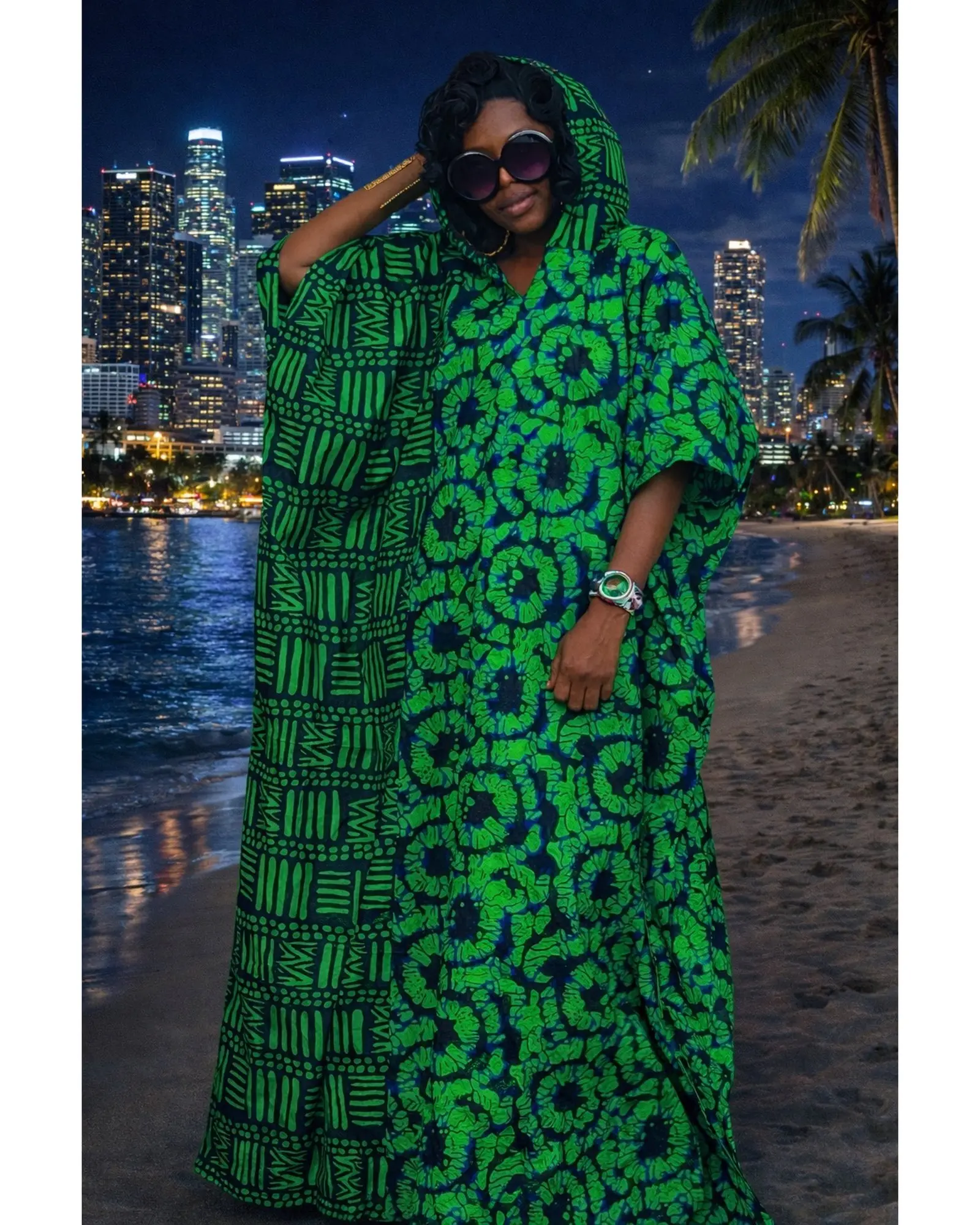 Ankara Green/Blue Afghan Hoodie