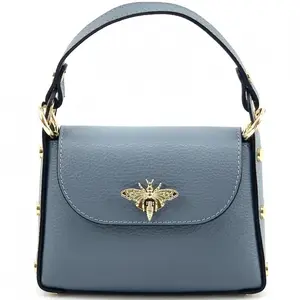 Tendenza Vittoria Dusty Blue Edition – Mini Premium Structured Bag with Gold Bee Accent