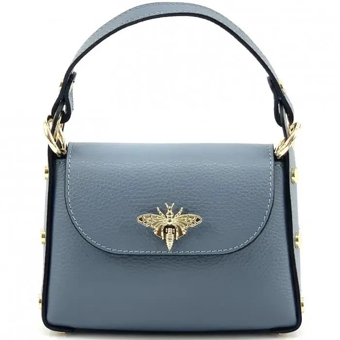 Tendenza Vittoria Dusty Blue Edition – Mini Premium Structured Bag with Gold Bee Accent