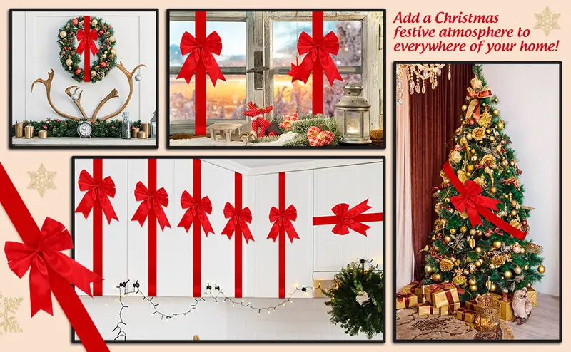 Product Introduction of Red Christmas Cabinet Ribbons Bows Large Red Bow Christmas Door Kitchen Cabinet Ribbon Bows Locker for Xmas Holidays Party Decorations Supplies 2