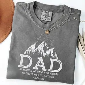 Comfort Colors Dad Proverbs 20:7 Christian T-Shirt, Faith Father Scripture Tee, Righteous Man Bible Verse Shirt, Inspirational Dad Gift, Vintage Mountain Graphic Tee