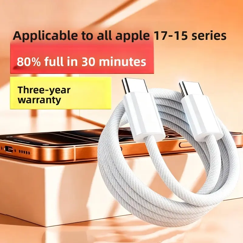 Suitable for Apple 17 data cable C-C braided cable ipad data cable mobile phone PD60W dual type-c charging cable Cellphone Fast Charging Cable
