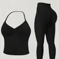 Women's Sports Set, Halter Neck Sports Bra Vest & High Waist Tight Pants, Legging Bra Set, Removable Pads, Suitable for Running and Yoga, Yoga Fitness Clothing