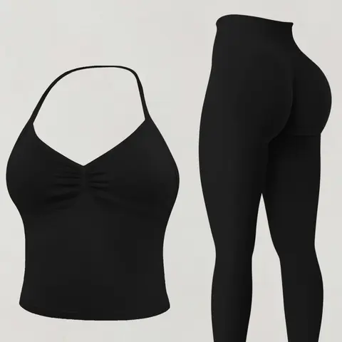 Women's Sports Set, Halter Neck Sports Bra Vest & High Waist Tight Pants, Legging Bra Set, Removable Pads, Suitable for Running and Yoga, Yoga Fitness Clothing