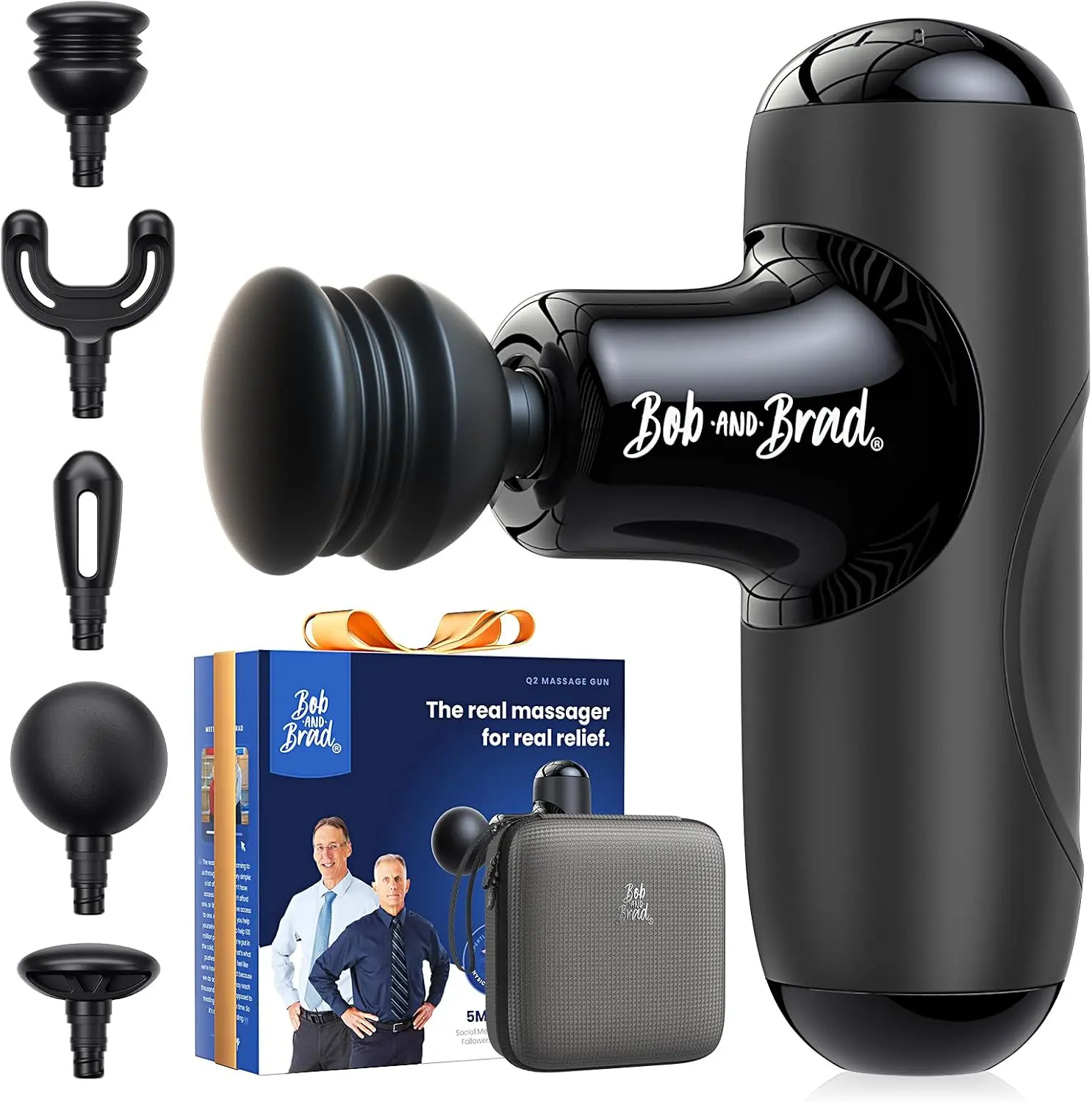 Bob and Brad Q2 Mini Pocket-Sized Lightweight Silicone Deep Tissue Massage Gun, Portable Percussion Device for Daily Relaxing Muscle Recovery, Gift with Carry Case