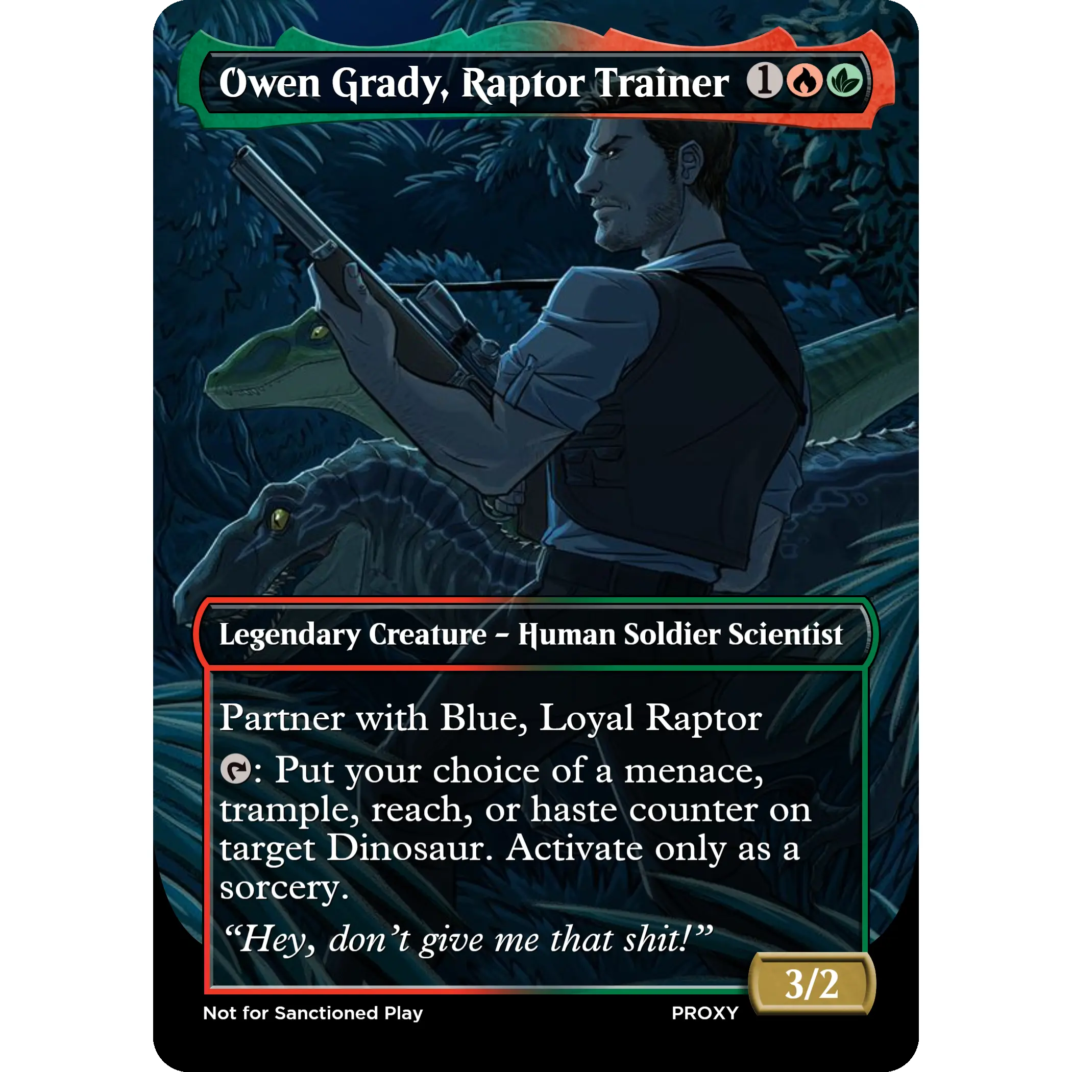 GhostDogProxies Owen Grady Raptor Trainer Creature - MTG PROXY Jurassic  Park Legendary Human Soldier Scientist 3/2 Blue Loyal Raptor Partner -  TikTok Shop
