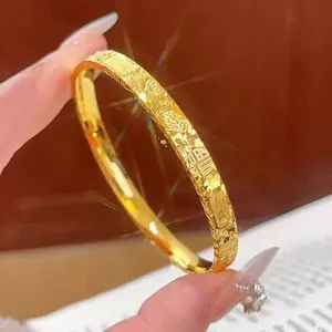 New Chinese Style Bangle for Women Men Non Tarnish Fashion Wrist Jewelry Minimalist Solid Band Bracelet