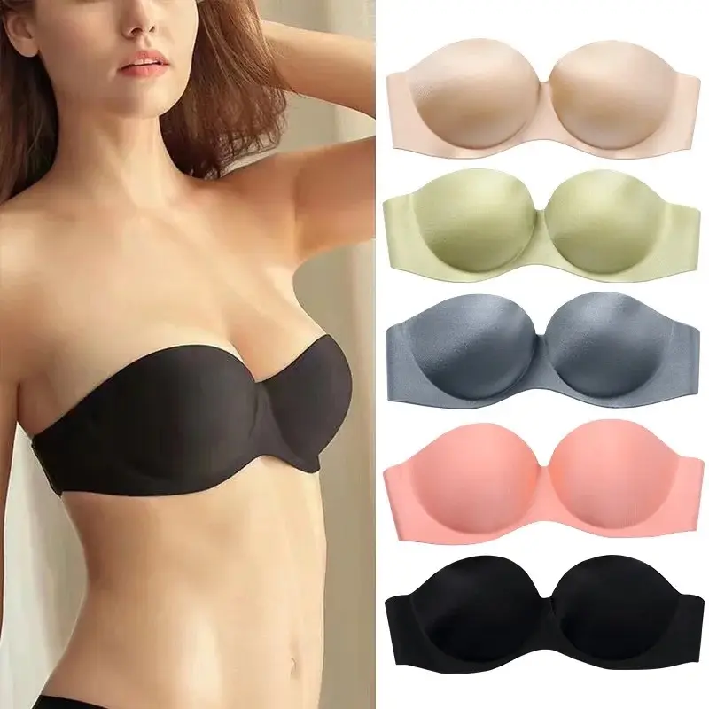 Comfortable Women's Plus Size Strapless Push Up Bra with Backless Design - Womenswear Seamless Outfits Tops Day Dress Bandeau Fit Basic