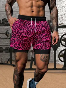 Men's Zebra Pattern Summer Sport Shorts, Dual-Layer Design with Eye-Catching Color Details, Perfect for Beach, Pool, Gym, Gym Workout Shorts