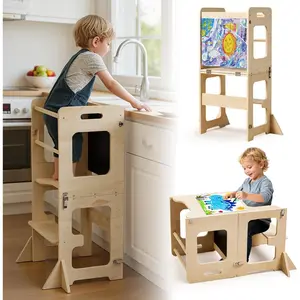Standing tower for toddlers aged 12 months+, Montessori foldable learning standing tower with chalkboard, anti-tip design, wooden kitchen step stool helper for boys and girls ages 1–3 years—great gift