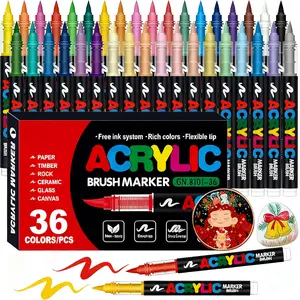 Acrylic Paint Markers - 36 Color pc Marker Pen Set, Artist Fine and Soft Brush Tip Marker for Rock Painting, Books Coloring, Note Taking, Card Writing, Ston Graffiti, DIY Crafts, Drawing Art Supplies Kit, Professional Art Pen Set, Valentine's Day Gifts