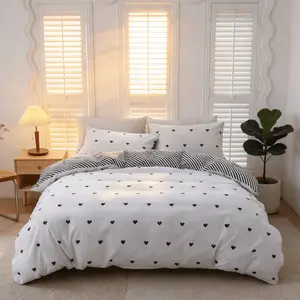 Modern French Heart Print Decorative Bedding Set, 3 Piece Set Includes Duvet Cover + Pillowcases, Soft Comfortable, All Seasons, Hotel Quality Gift