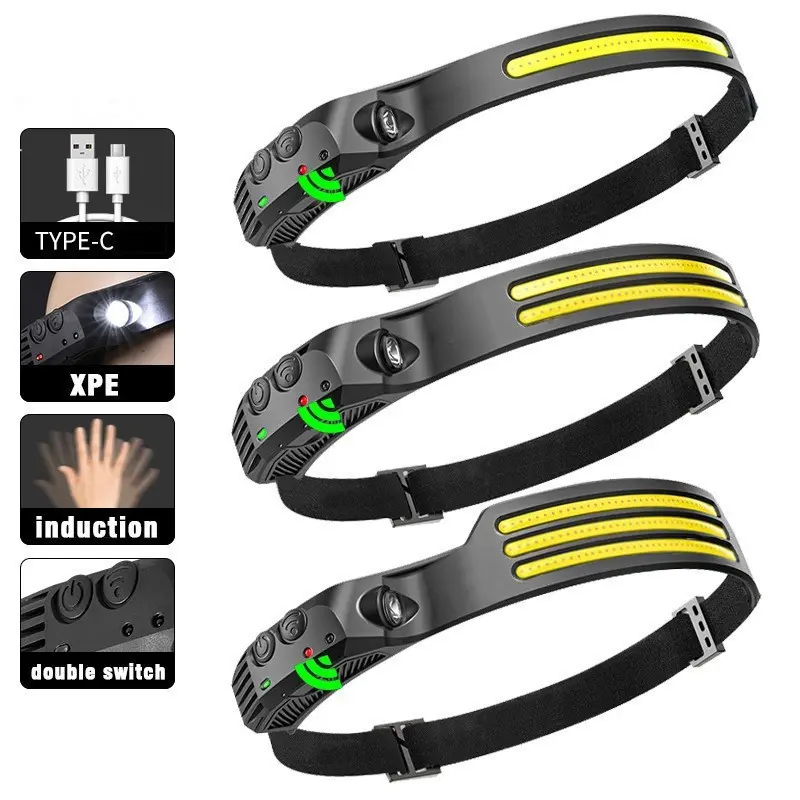 Rechargeable Headlamp，230° Wide Beam Head Lamp, Motion Sensor LED Headlamp Rechargeable, 5Mode Headlamps for Adults, Bright Head Lights for Forehead, Hard Hat Headlight, Camping Essentials Gear