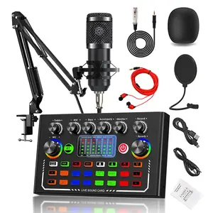 F009 Live Sound Card Broadcast quipment,With Voice Changers Smartphone Bluetooth Connectivity Audio DJ & Disco Mixer with Microphone Set Device For Gaming Singing Live Podcasting Streaming