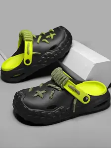 2026 Men's Chic Bold Laced Clogs Daily Comfy Airy Non-slip Trendy Beach Shoes for Indoor Outdoor Walking Light Slip recovery pool vacation lounge breezy poolside water friendly Everyday Style Pair Versatile Daily Shoes