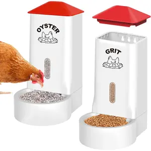 2Pack Oyster Shell and Grit Feeder Combo, PVC Chicken Feeder with Viewing Window/Lid, Hanging Gravity Chicken Grit Feeder, Coop Accessories for Healthier Hens and Eggs