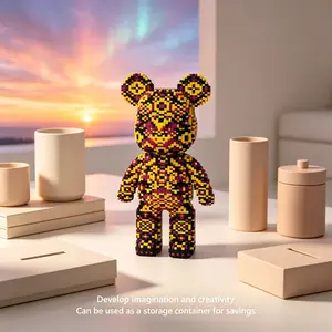 Mandala Teddy Bear 3D Puzzle Building Blocks Decoration, Bookshelf Home Office Cabinet Decor, Party Living Room TV Stand Display Gift, Art Puzzles Gift, Interlocking Puzzle
