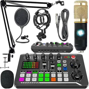Podcast Microphone Bundle, Condenser Mic with Live Sound Card Kit, Podcast Equipment Bundle with Voice Changer and Mixer Functions for PC Smartphone Studio Recording, Audio Interface