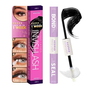 Brown Lash Cluster Glue Bond and Seal Waterproof 150H Super Strong Hold Long-Lasting for Eyelash Clusters Extensions Kit DIY Self Adhesive 2 in 1 Individual Lash Glue Brown Bonder & Clear Sealant
