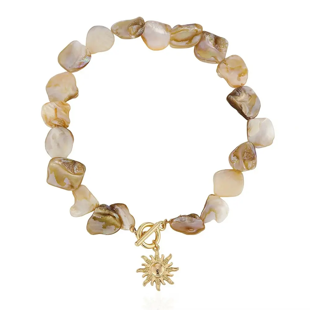 Women's Vintage Sun Charm Zinc Alloy Pendant Choker Necklace - 40cm, 2 Styles, Abalone Shell Spliced OT Toggle Clasp, Retro Western Dainty Collarbone Jewelry for Daily Beach Use, Gift Option, Abalone Shell Necklaces, Chocker Necklace, Two Styles