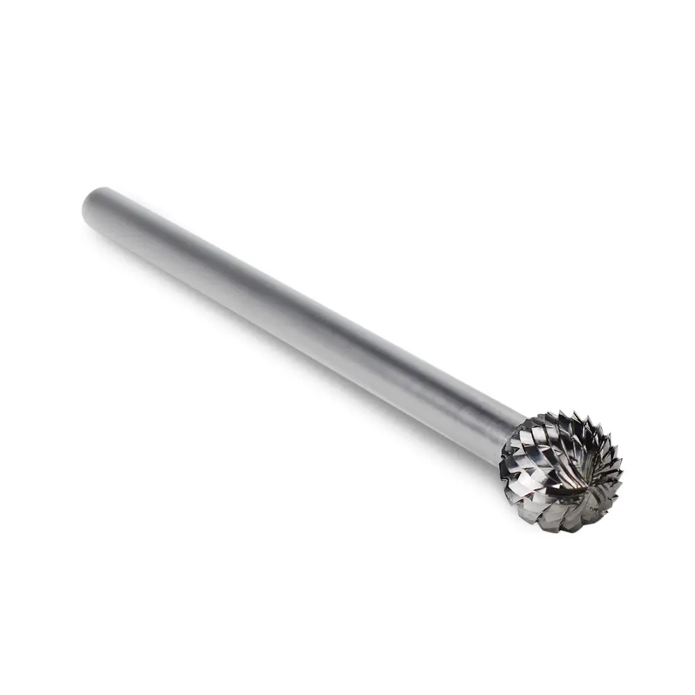 Ball Shape Carbide Burr, Double Cut - 6" Long x 1/4" Shank