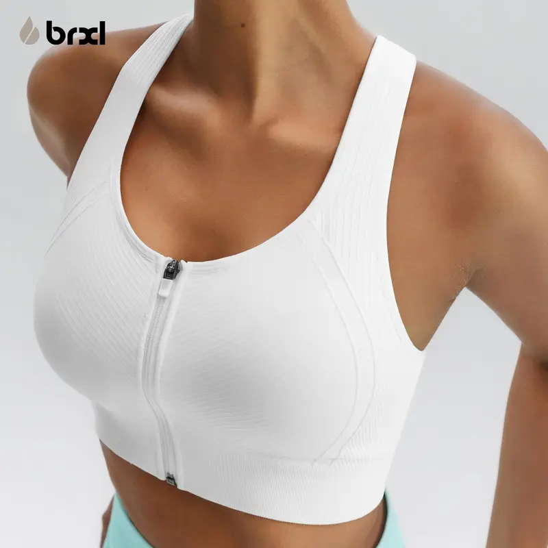 BRXL【Discount for live】 Front Zip Sprorts Bra Seamless Sewn in Pads Racerback Wide Straps Medium Impact for Running Yoga up tp 44G Gym-brxl-2