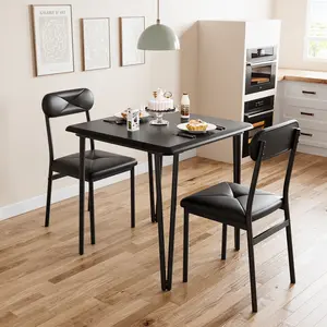 Dining Table Set for 4, Kitchen Table with Upholstered Chairs for Kitchen Room and Small Spaces (Retro, Table with 2 Upholstered Chairs)
