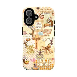 Jesus Curious George Monkey Collage Phone Case for Christian, Bible Verse Adorable George Monkey Case,phone Case Suitable for Iphone 11/12/13/14/15/16/17 Pro Promax Plus Air and Samsung S22,Shockproof Protective Cover, Tough Case, Gift for Women & Girls,