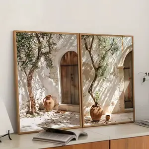 Optional Wooden Frame Neutral Olive Tree Shadow Vase Canvas Print Poster Retro Botanical Landscape Art Print Decorative Artwork Modern Home Decor Art Wall Decoration Art Poster Gifts