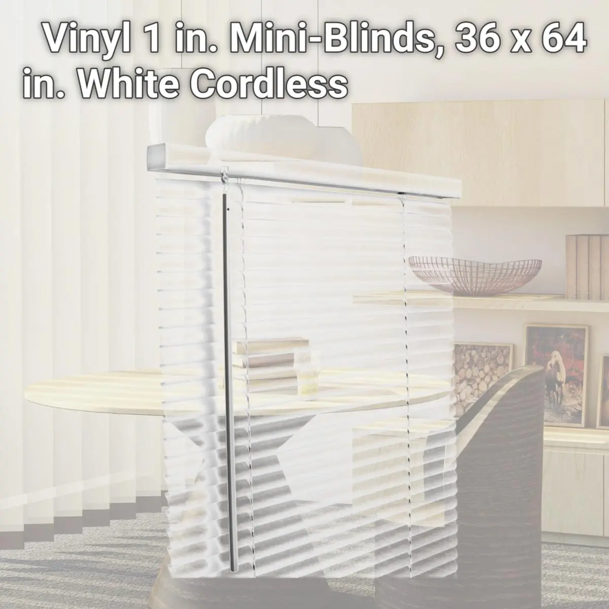 212 MAIN Baby Room Decor Mini-Blinds, Cordless White Vinyl Window Shade, 1 in. Horizontal Washable Slats, 36 x 64 in, Hardware Included, Corded Or Cordless